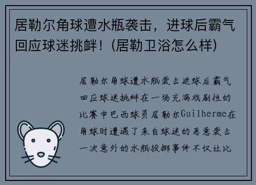 居勒尔角球遭水瓶袭击，进球后霸气回应球迷挑衅！(居勒卫浴怎么样)