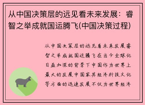 从中国决策层的远见看未来发展：睿智之举成就国运腾飞(中国决策过程)