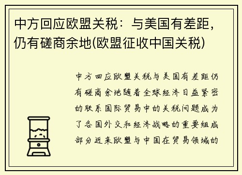 中方回应欧盟关税：与美国有差距，仍有磋商余地(欧盟征收中国关税)