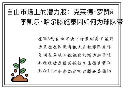 自由市场上的潜力股：克莱德·罗赞、李凯尔·哈尔滕施泰因如何为球队带来惊喜？