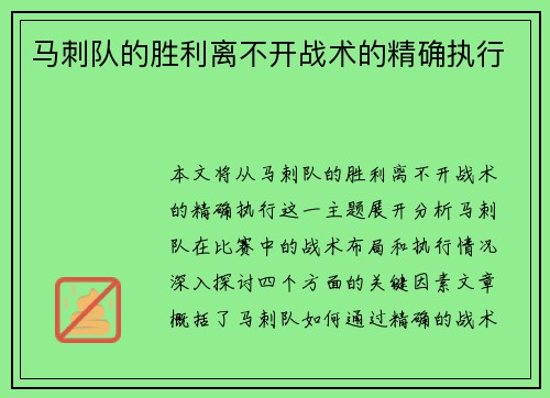 马刺队的胜利离不开战术的精确执行